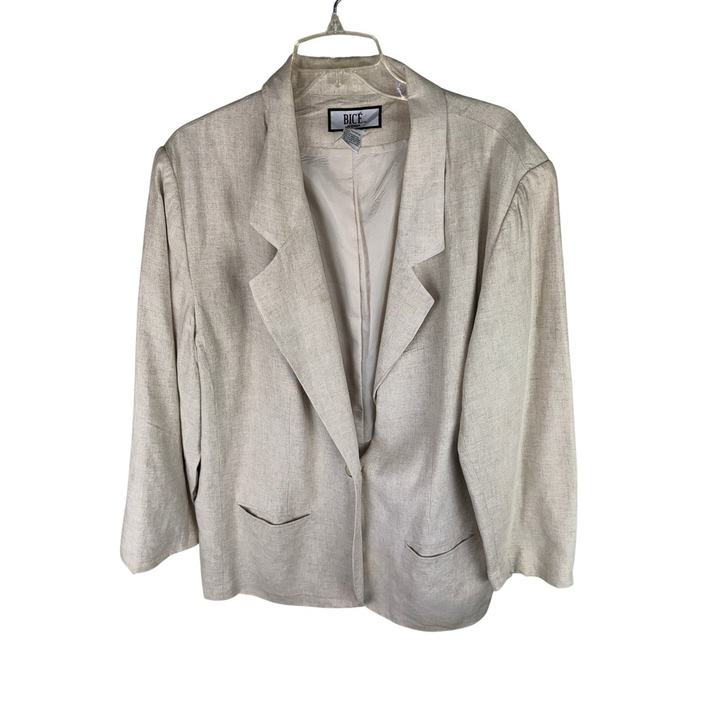 Bice Woman Beige Linen Blend Single Button Blazer Jacket 20W